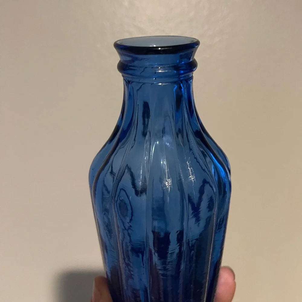 Vintage Small Blue Glass Bottle Vase